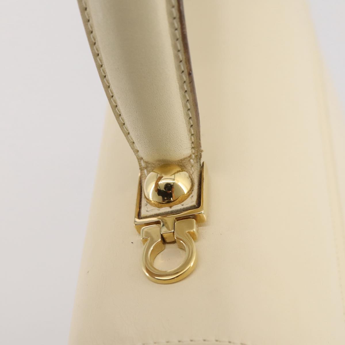 Salvatore Ferragamo Gancini Hand Bag Leather White Gold Auth 205161