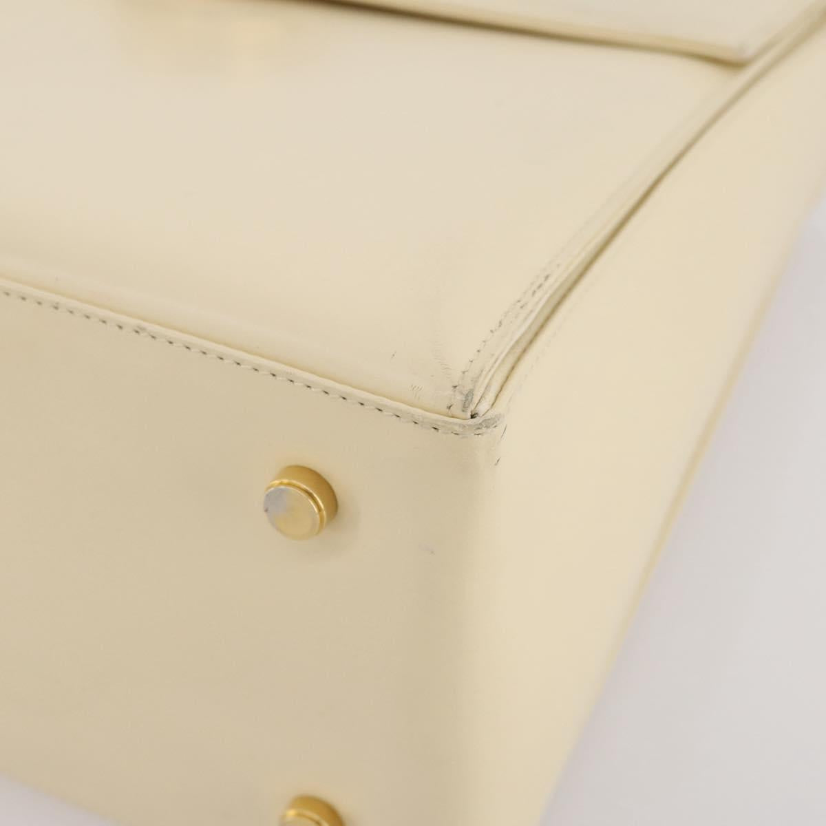 Salvatore Ferragamo Gancini Hand Bag Leather White Gold Auth 205161