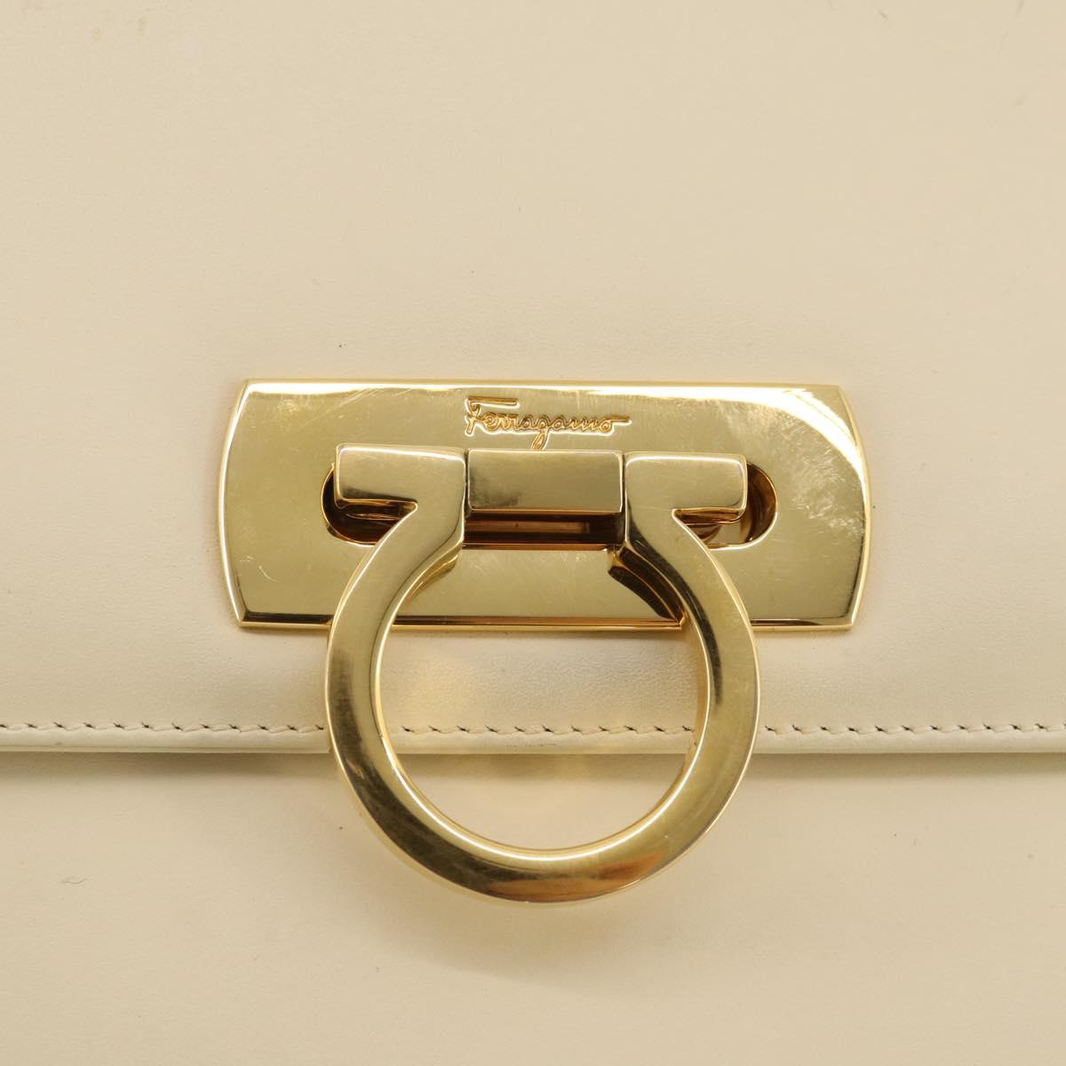 Salvatore Ferragamo Gancini Hand Bag Leather White Gold Auth 205161