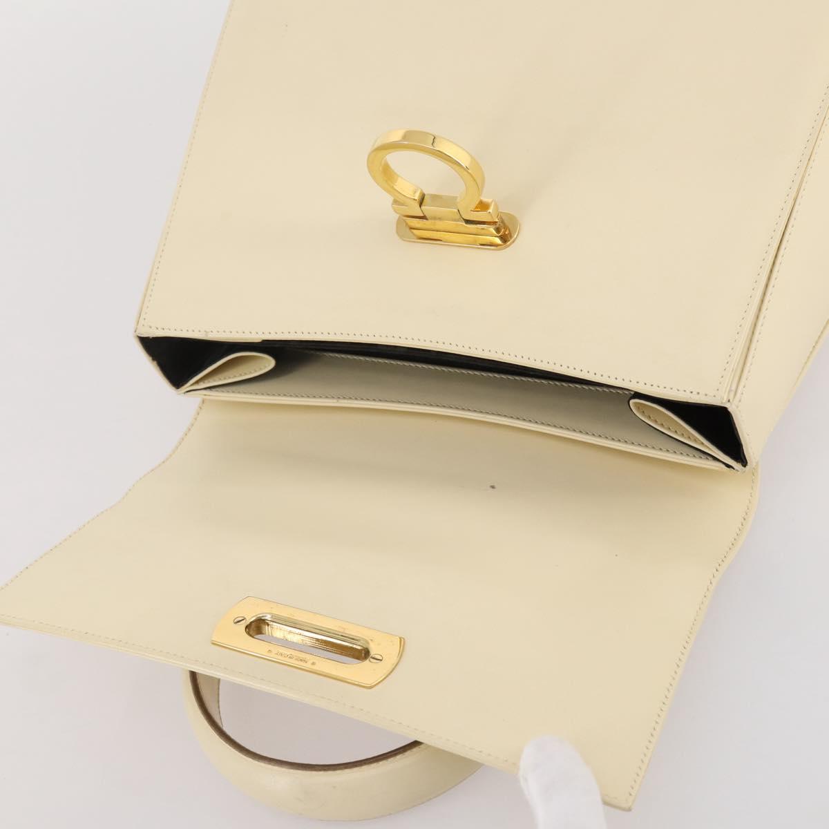 Salvatore Ferragamo Gancini Hand Bag Leather White Gold Auth 205161