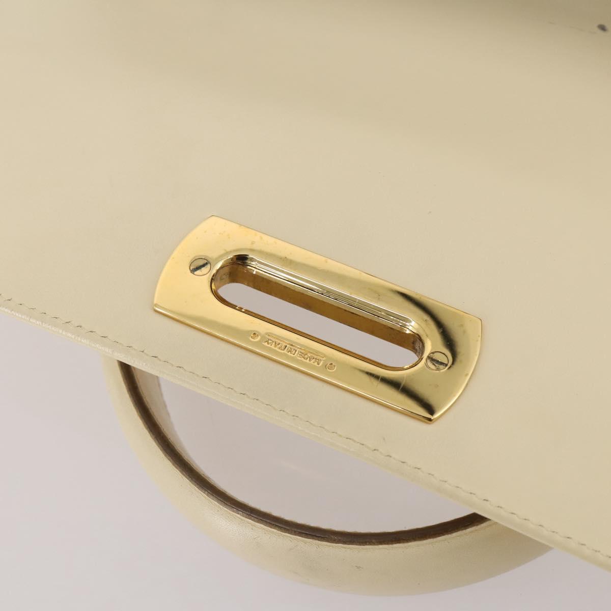 Salvatore Ferragamo Gancini Hand Bag Leather White Gold Auth 205161