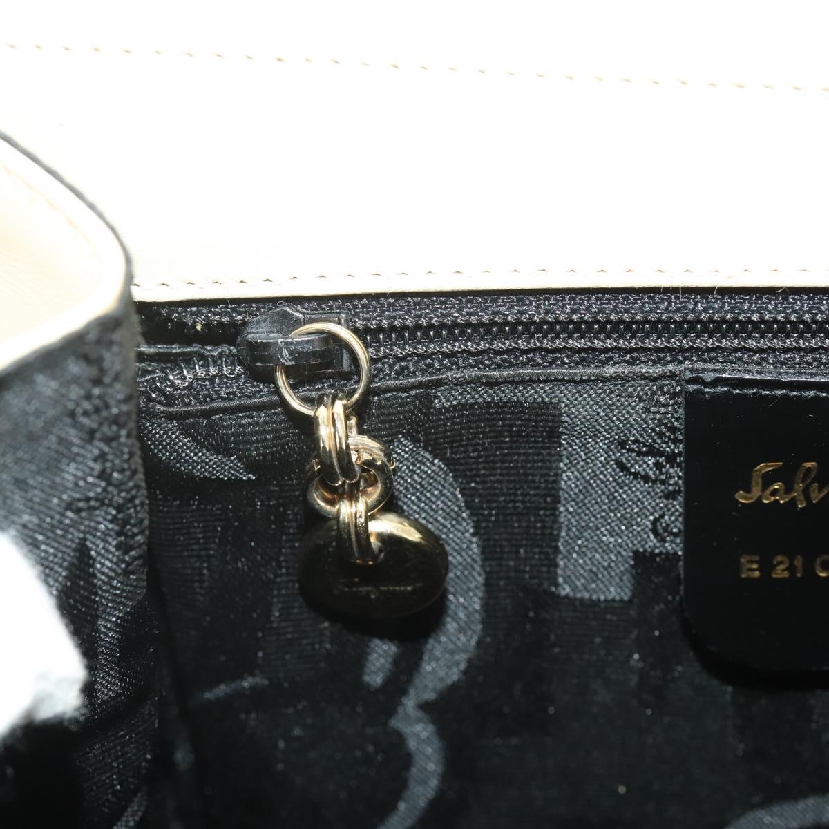 Salvatore Ferragamo Gancini Hand Bag Leather White Gold Auth 205161