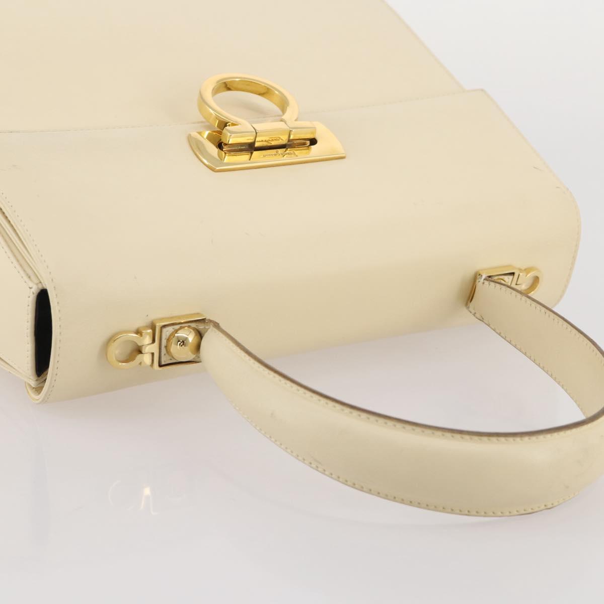Salvatore Ferragamo Gancini Hand Bag Leather White Gold Auth 205161