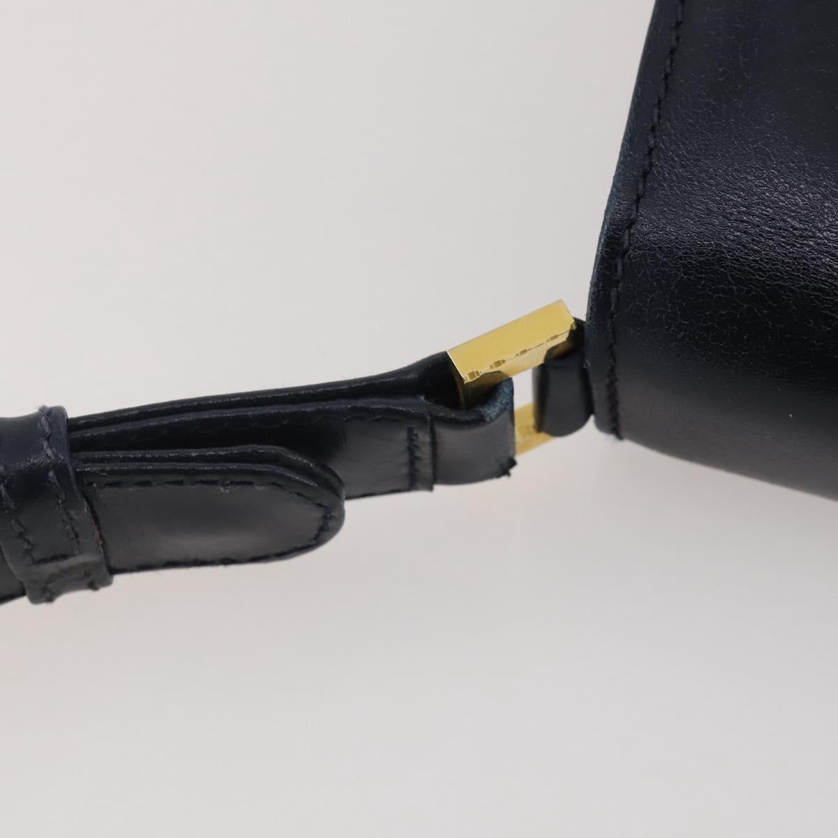 GUCCI Shoulder Bag Leather Navy Gold Auth 205163