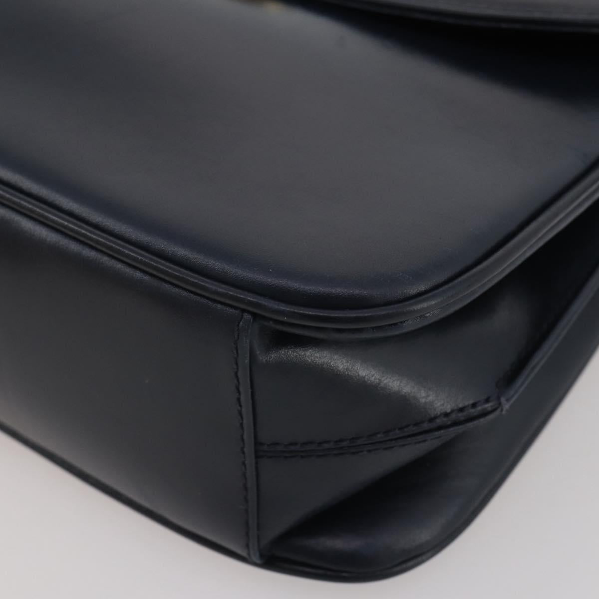 GUCCI Shoulder Bag Leather Navy Gold Auth 205163