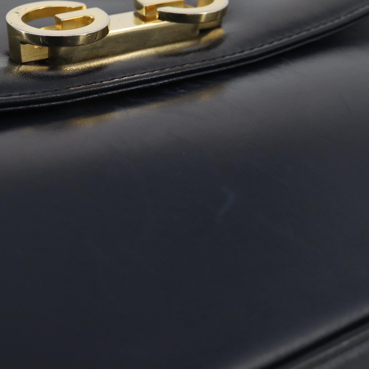 GUCCI Shoulder Bag Leather Navy Gold Auth 205163
