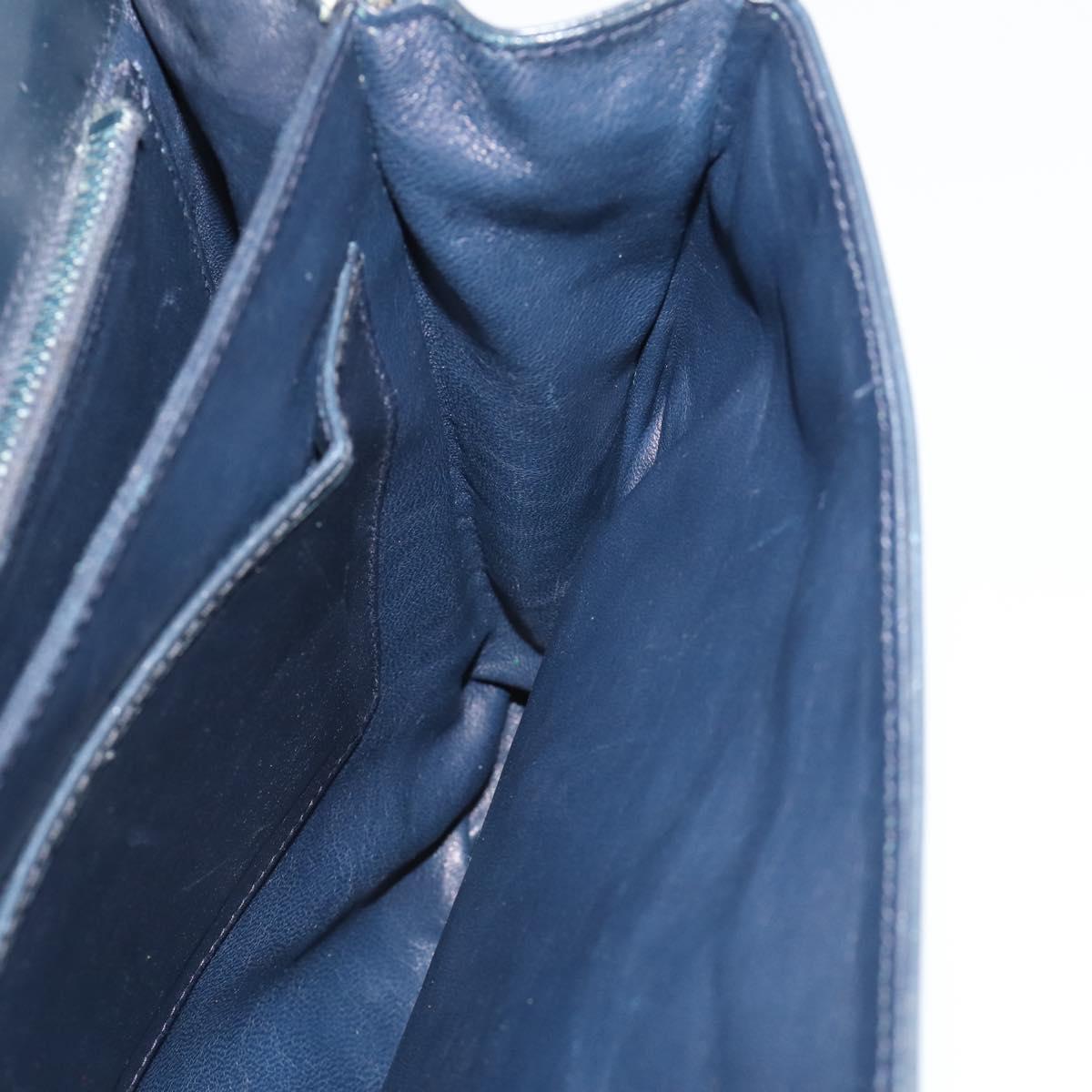 GUCCI Shoulder Bag Leather Navy Gold Auth 205163