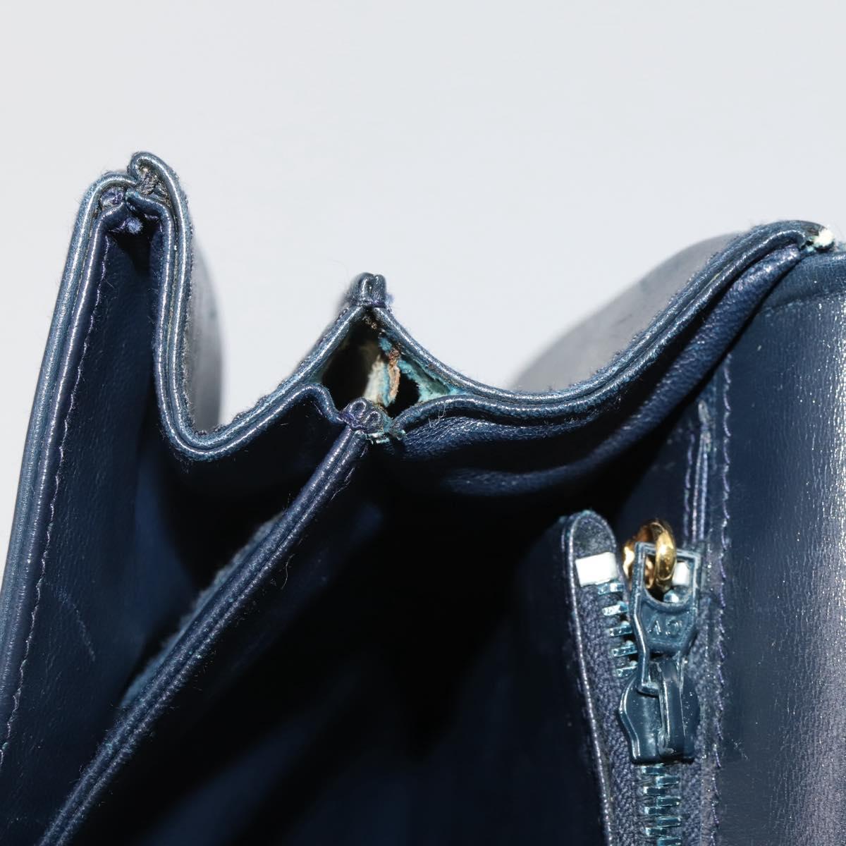 GUCCI Shoulder Bag Leather Navy Gold Auth 205163