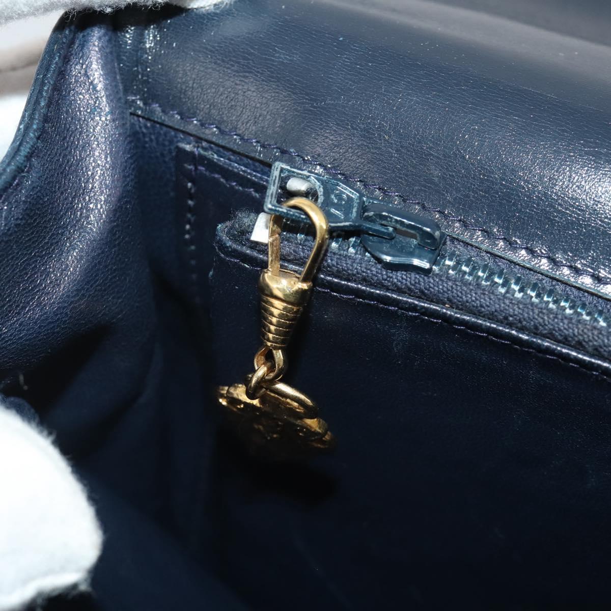 GUCCI Shoulder Bag Leather Navy Gold Auth 205163