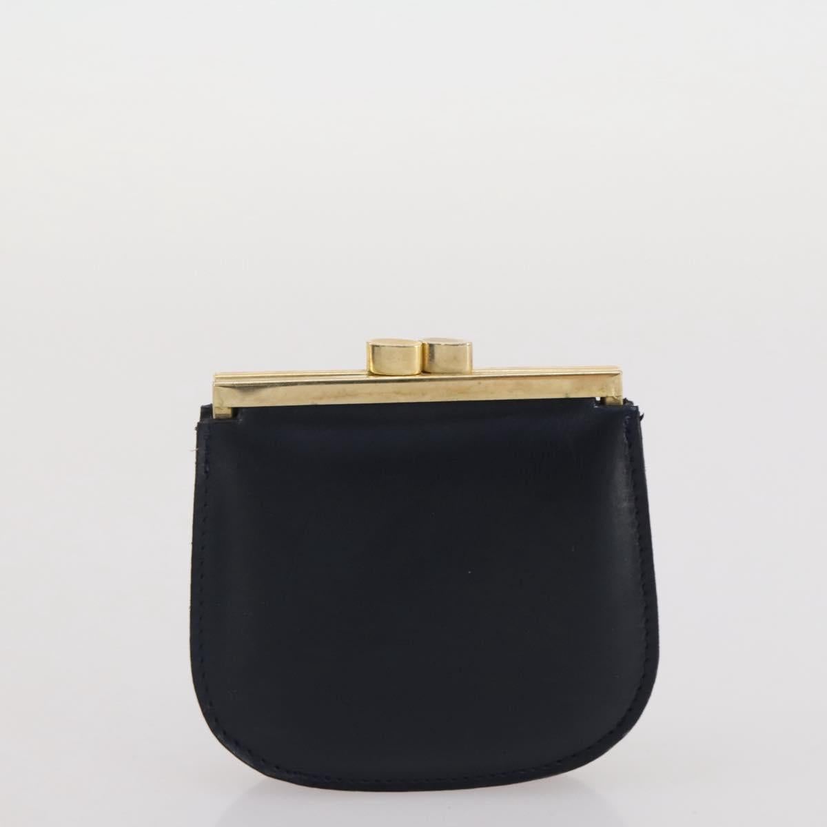 GUCCI Shoulder Bag Leather Navy Gold Auth 205163