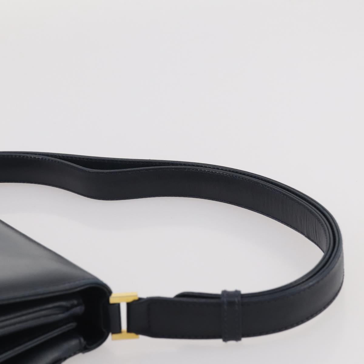 GUCCI Shoulder Bag Leather Navy Gold Auth 205163