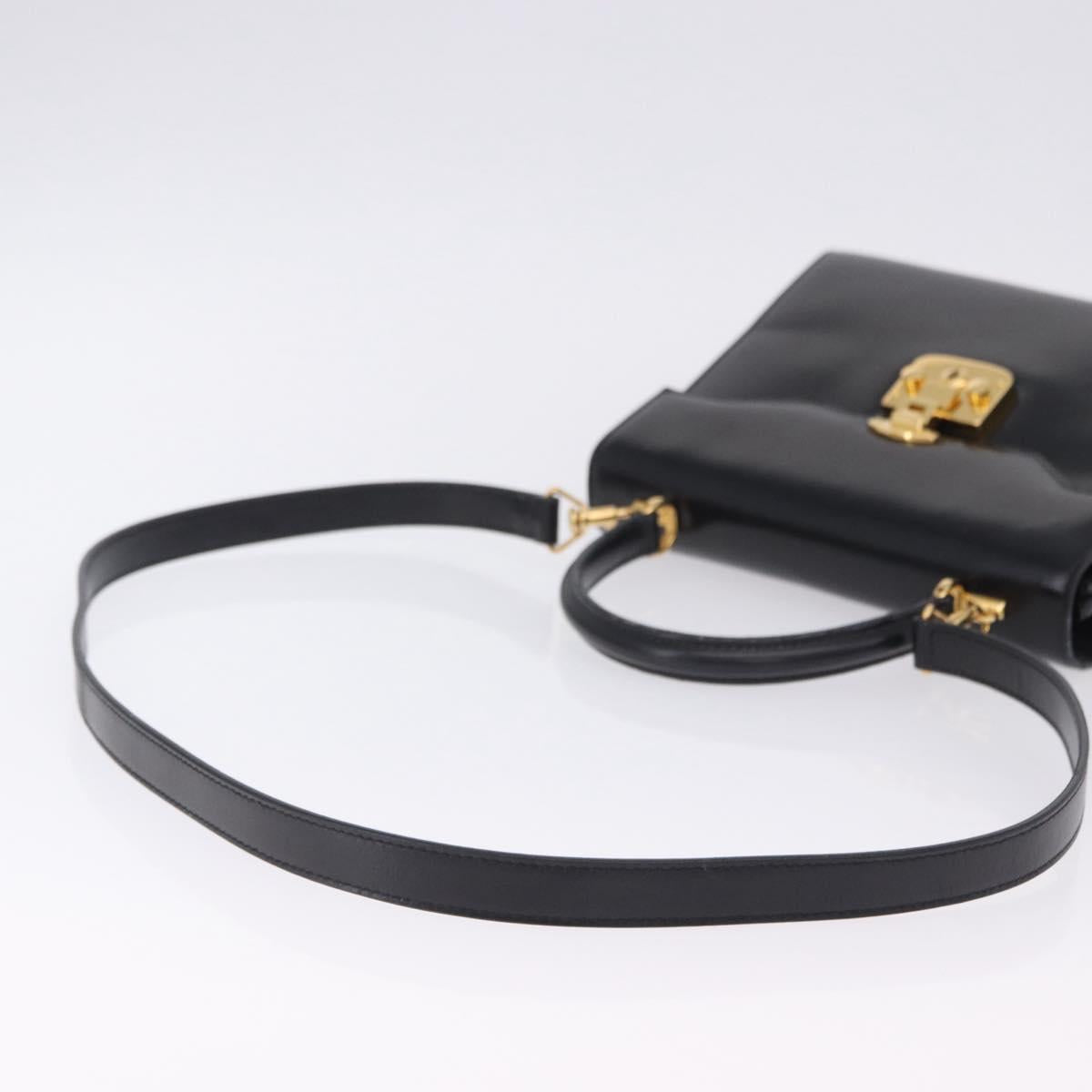 GUCCI Hand Bag Leather 2way Black Gold 000 23 0258 Auth 205166