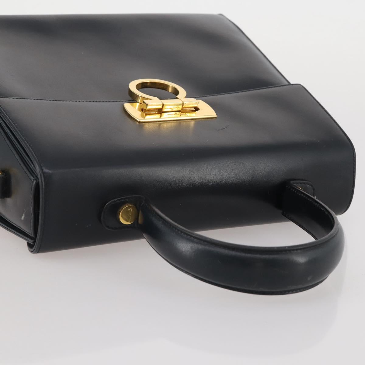 Salvatore Ferragamo Gancini Hand Bag Leather Navy Gold Auth 205167