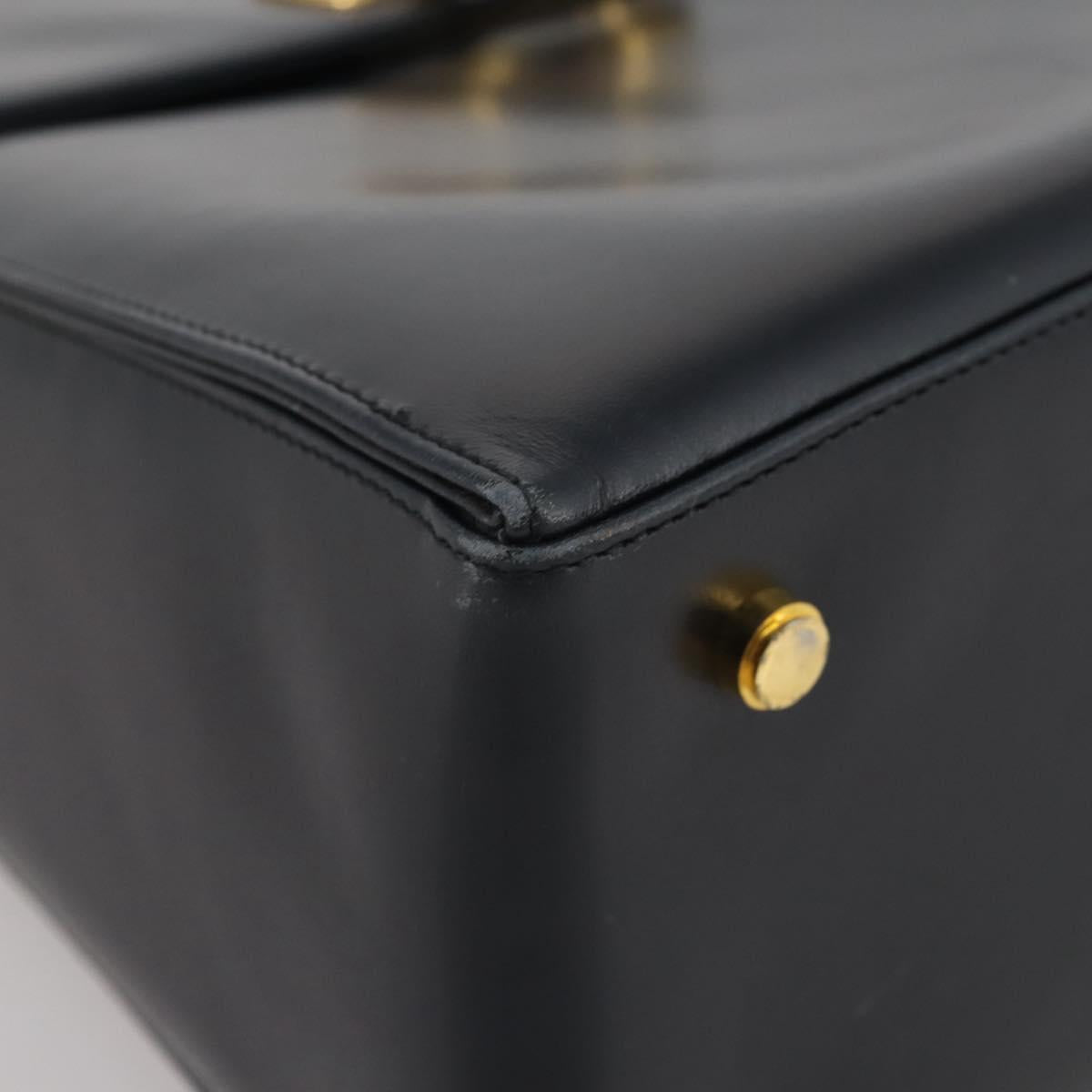 Salvatore Ferragamo Gancini Hand Bag Leather Navy Gold Auth 205167