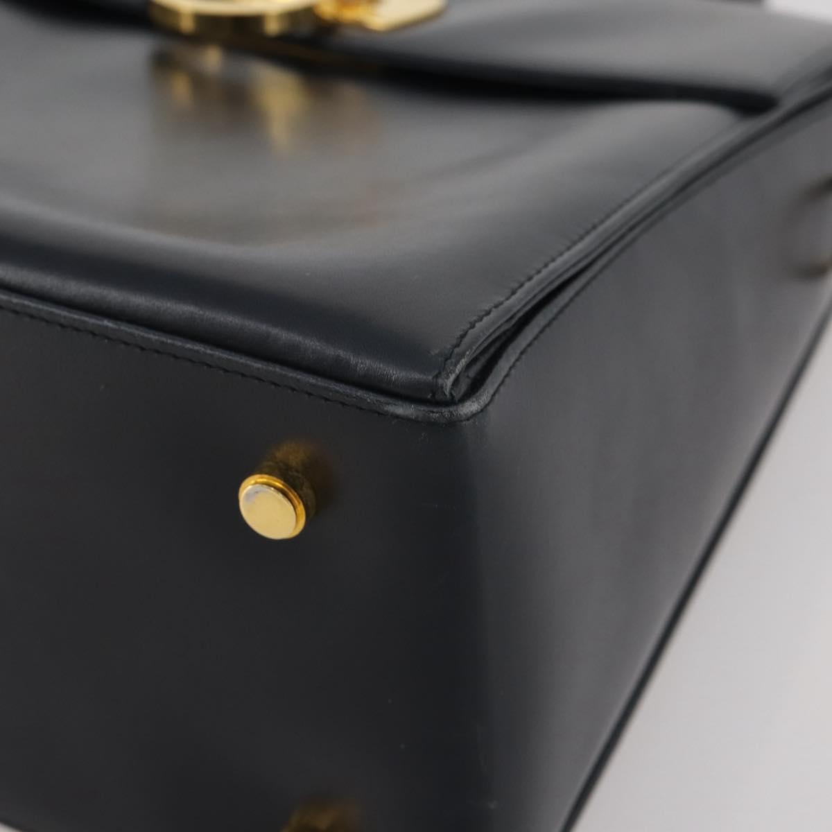 Salvatore Ferragamo Gancini Hand Bag Leather Navy Gold Auth 205167