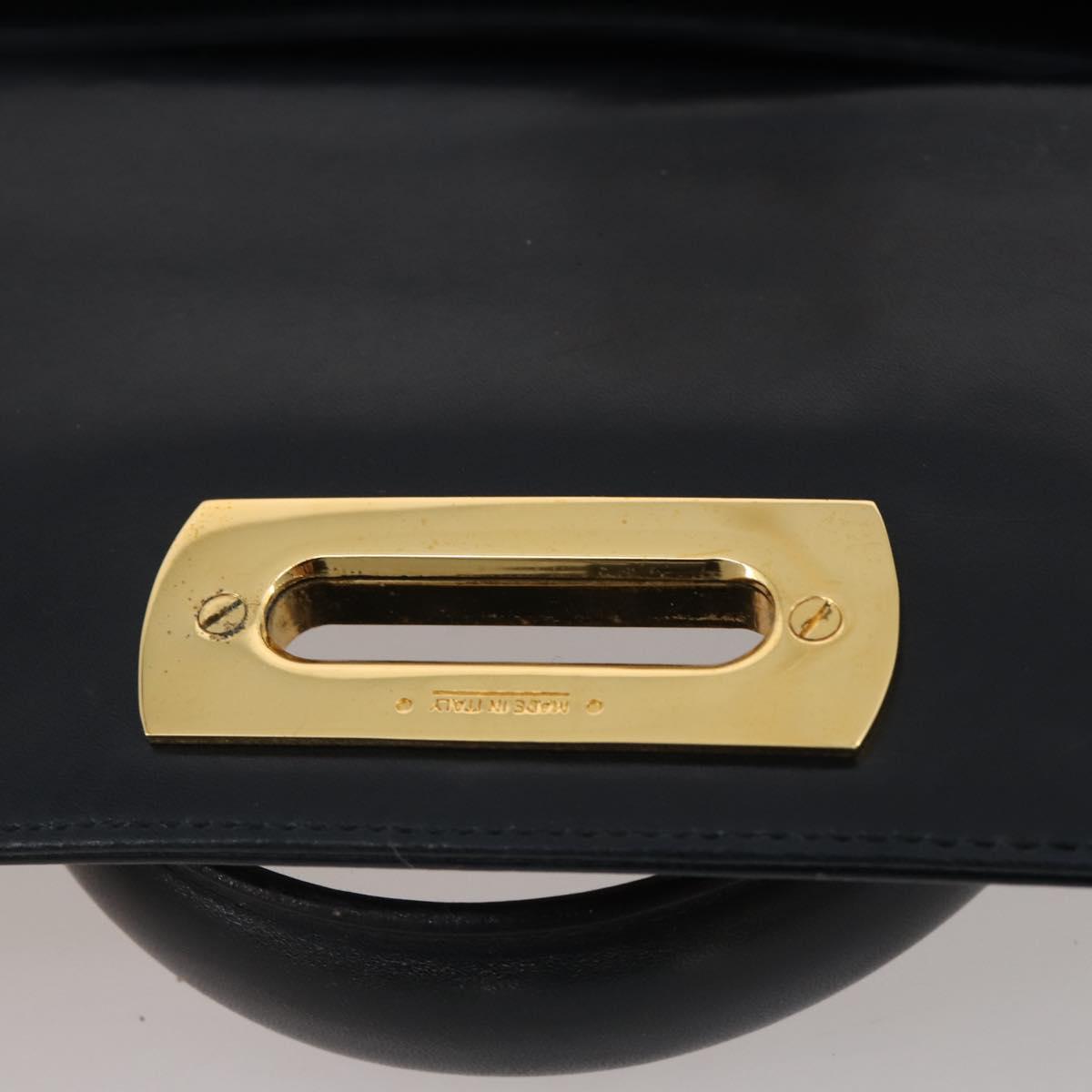 Salvatore Ferragamo Gancini Hand Bag Leather Navy Gold Auth 205167