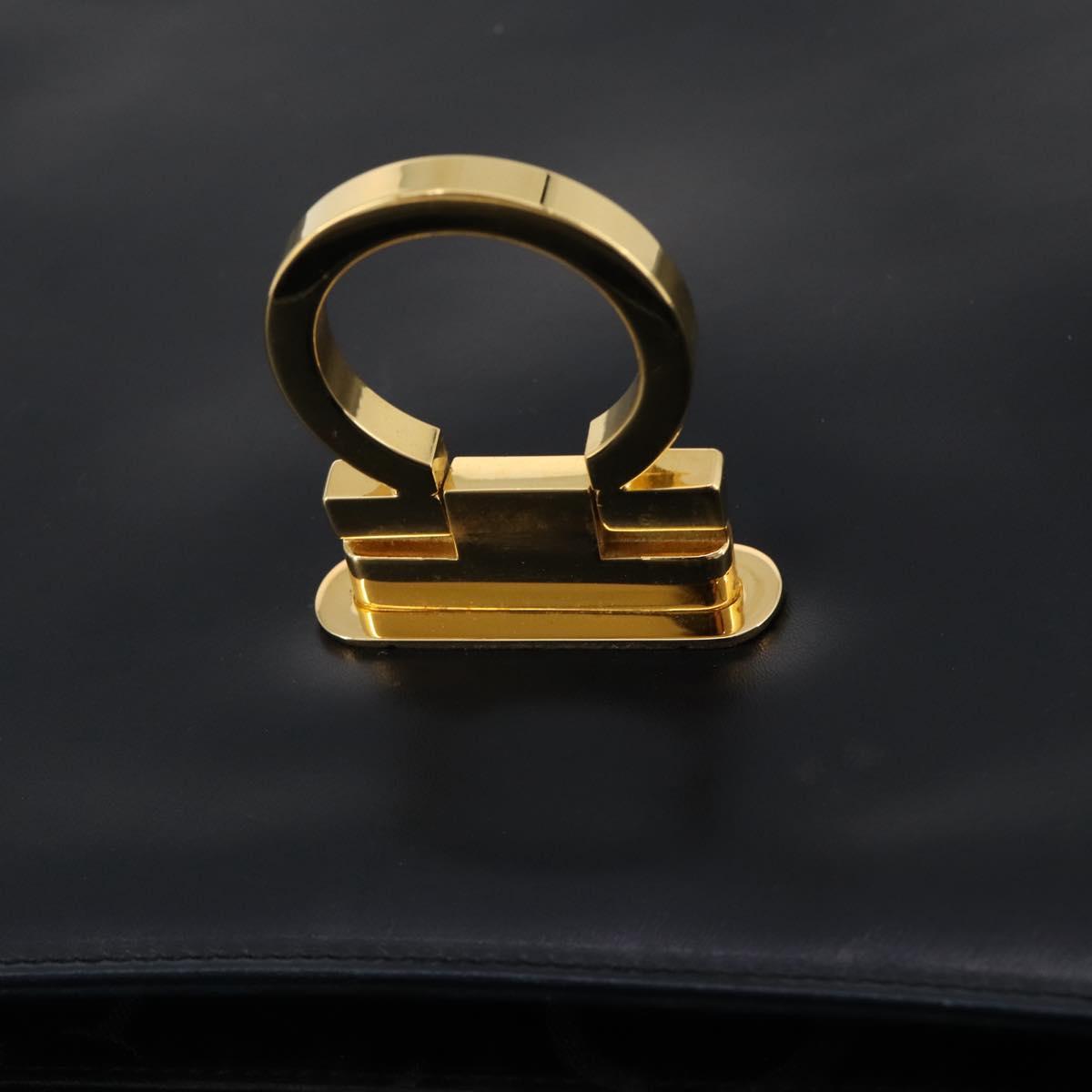 Salvatore Ferragamo Gancini Hand Bag Leather Navy Gold Auth 205167