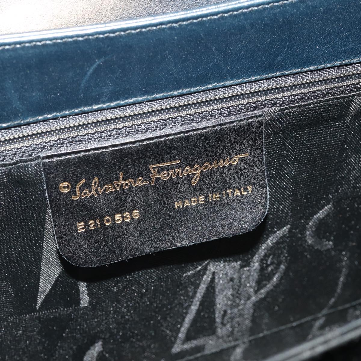 Salvatore Ferragamo Gancini Hand Bag Leather Navy Gold Auth 205167