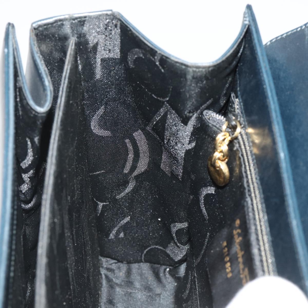 Salvatore Ferragamo Gancini Hand Bag Leather Navy Gold Auth 205167