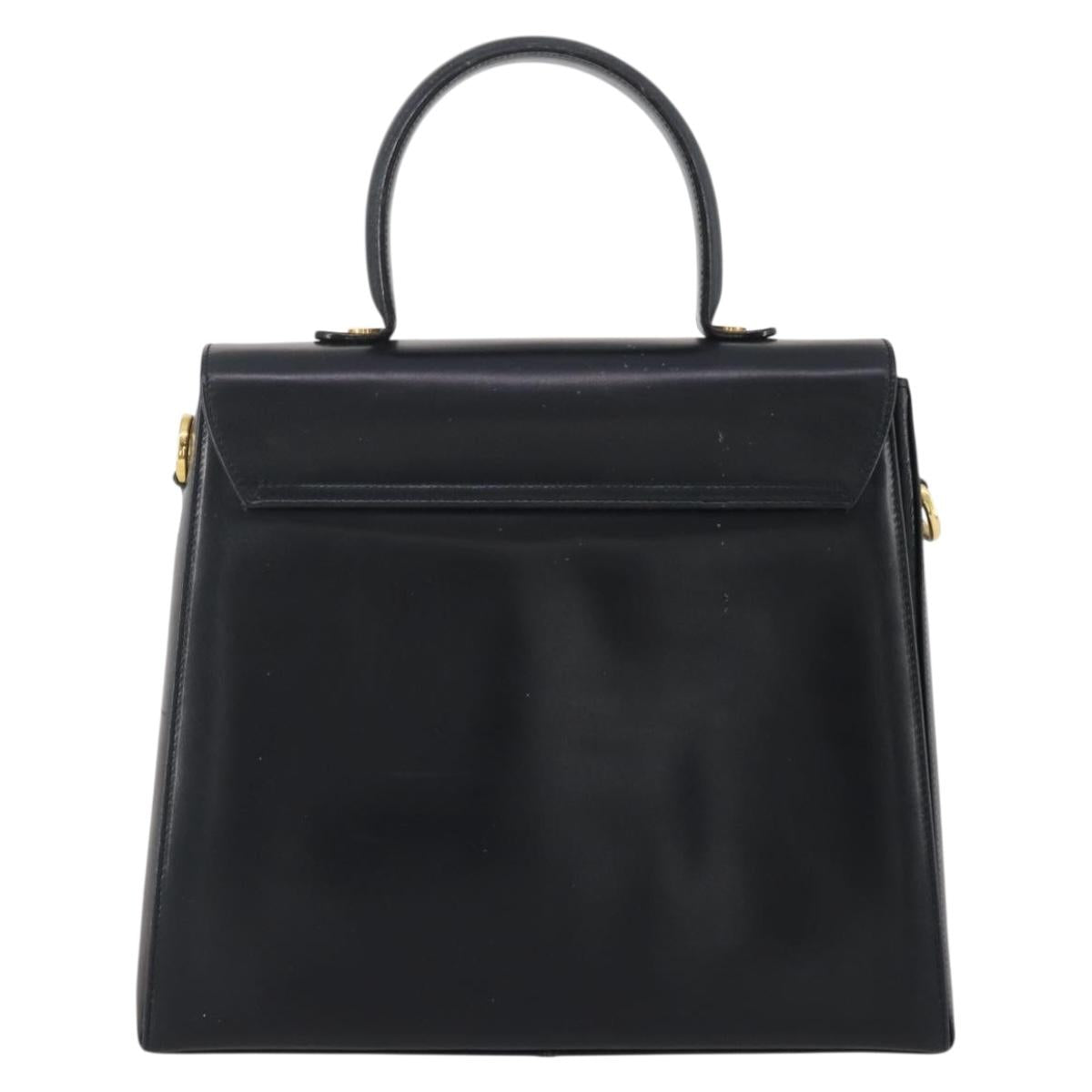 Salvatore Ferragamo Gancini Hand Bag Leather Navy Gold Auth 205167