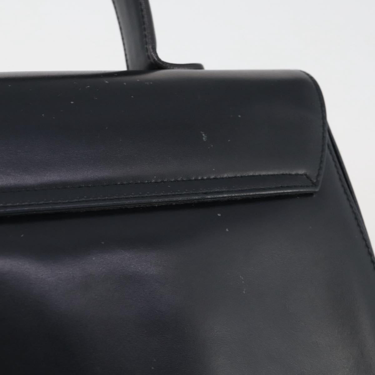 Salvatore Ferragamo Gancini Hand Bag Leather Navy Gold Auth 205167