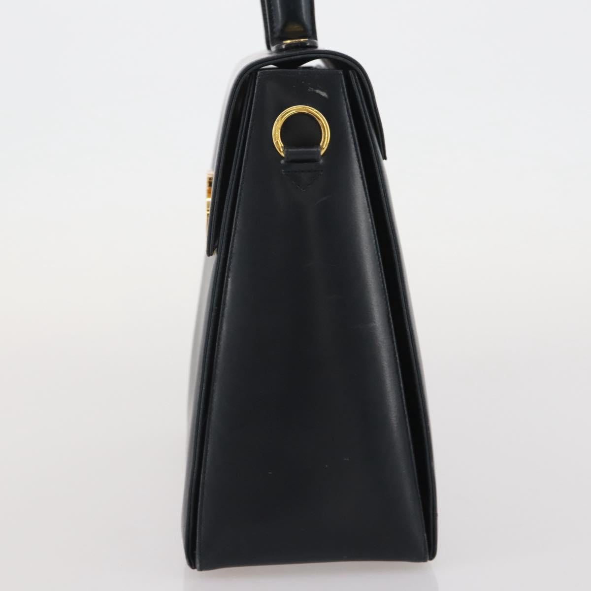 Salvatore Ferragamo Gancini Hand Bag Leather Navy Gold Auth 205167