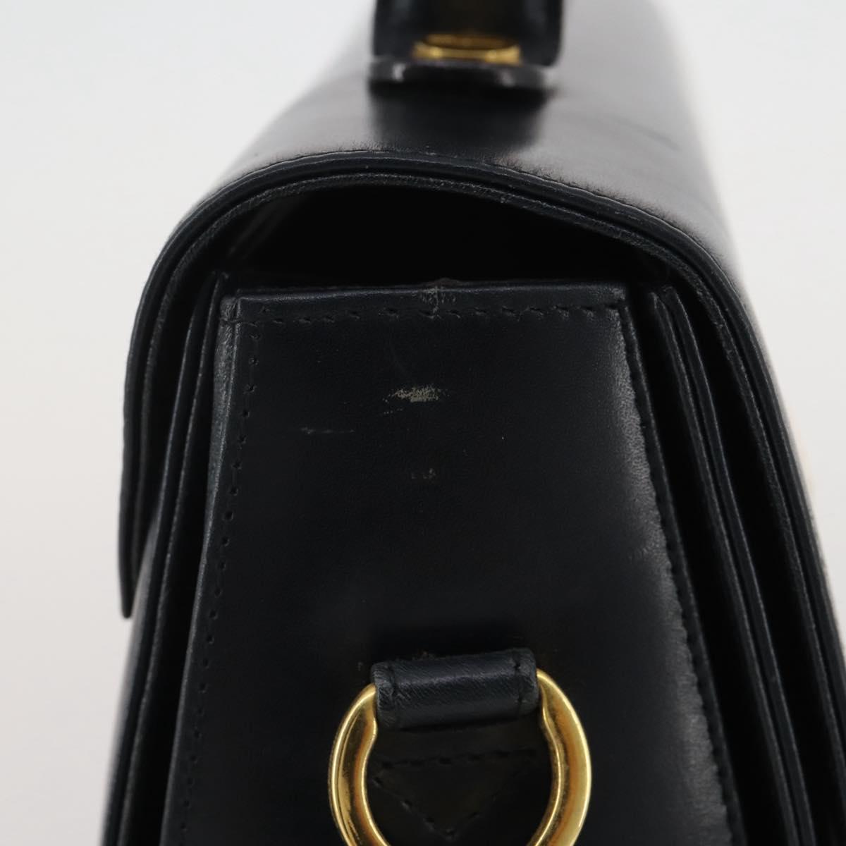 Salvatore Ferragamo Gancini Hand Bag Leather Navy Gold Auth 205167