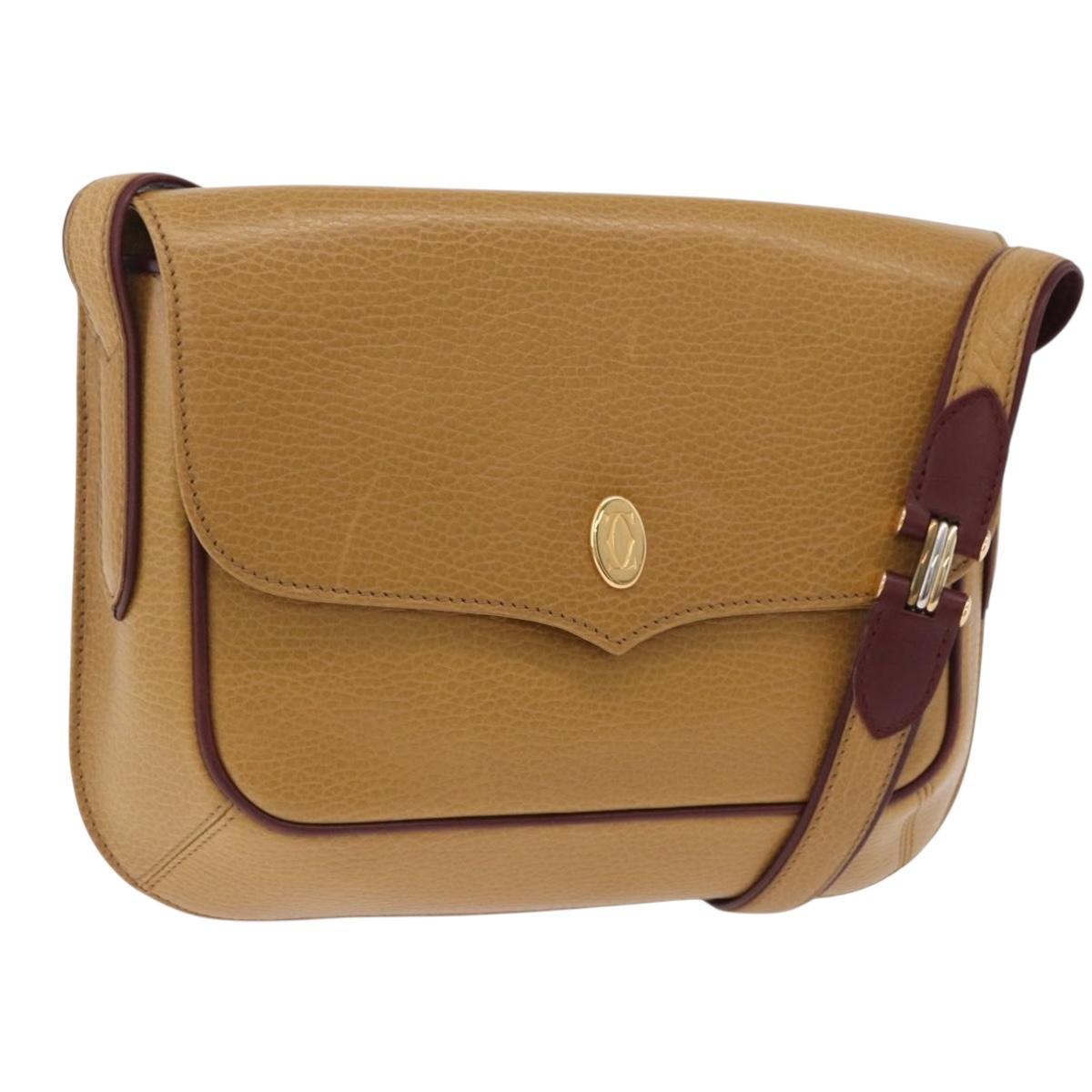 CARTIER Must Line Shoulder Bag Leather Beige Gold Auth 205170A