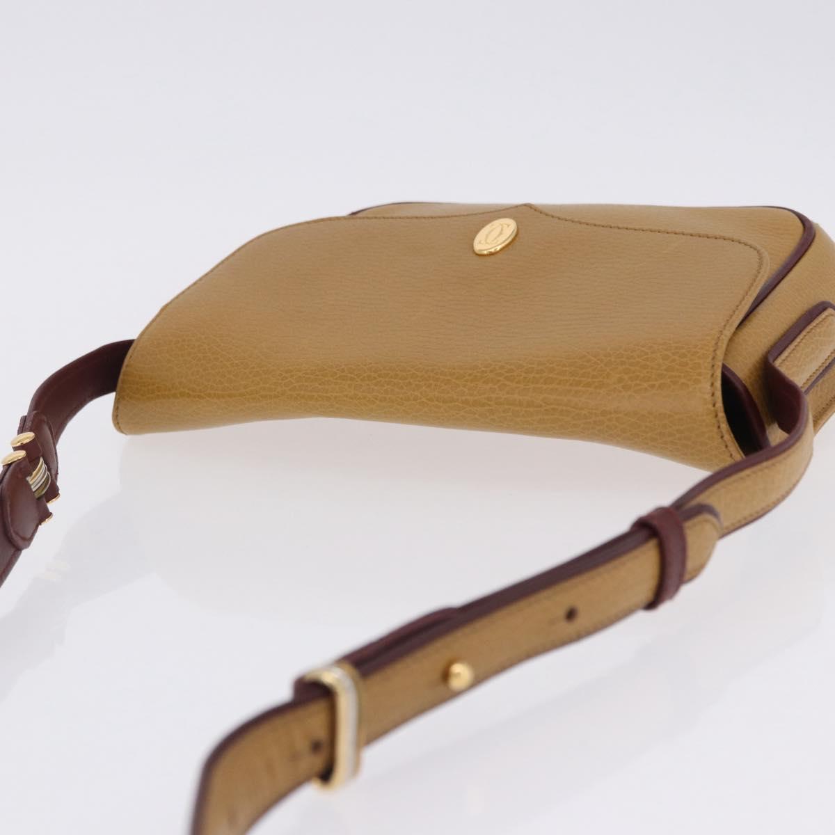 CARTIER Must Line Shoulder Bag Leather Beige Gold Auth 205170A