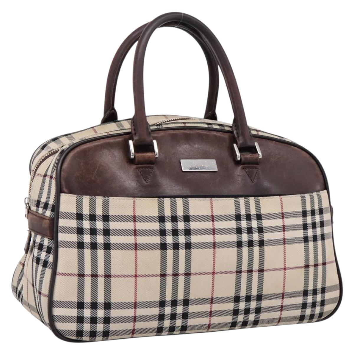 BURBERRY Nova Check Hand Bag Canvas Beige Silver Auth 205173
