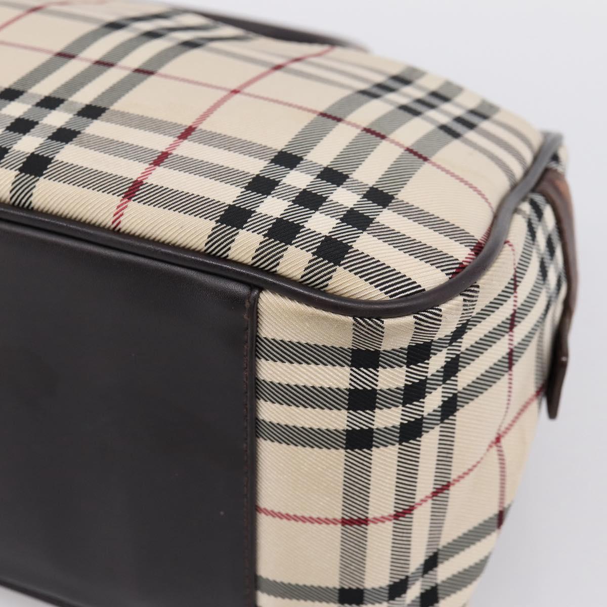 BURBERRY Nova Check Hand Bag Canvas Beige Silver Auth 205173