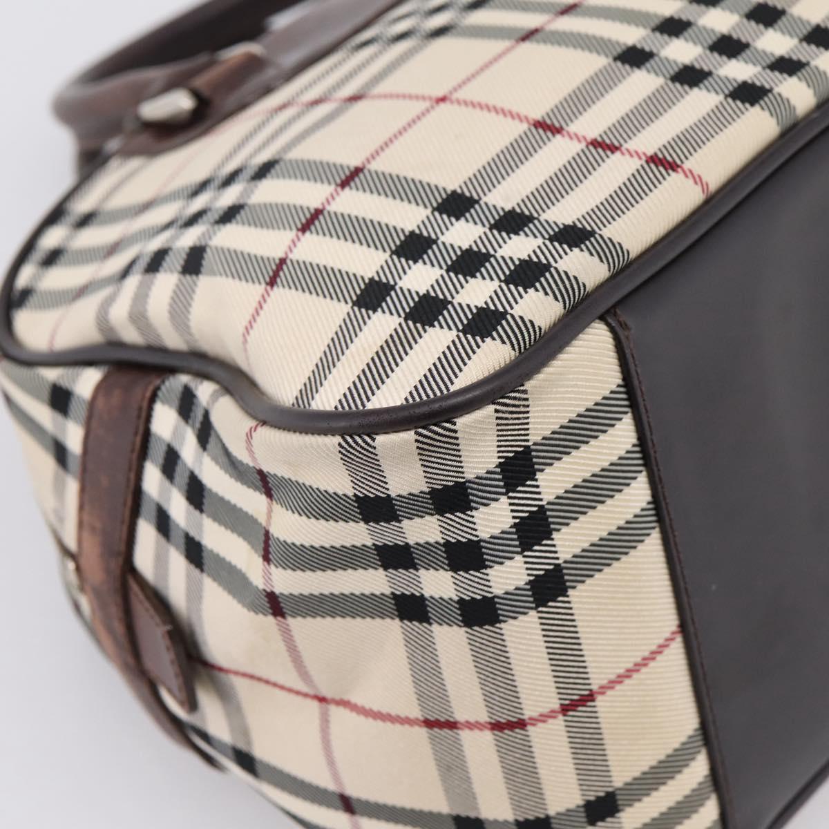 BURBERRY Nova Check Hand Bag Canvas Beige Silver Auth 205173
