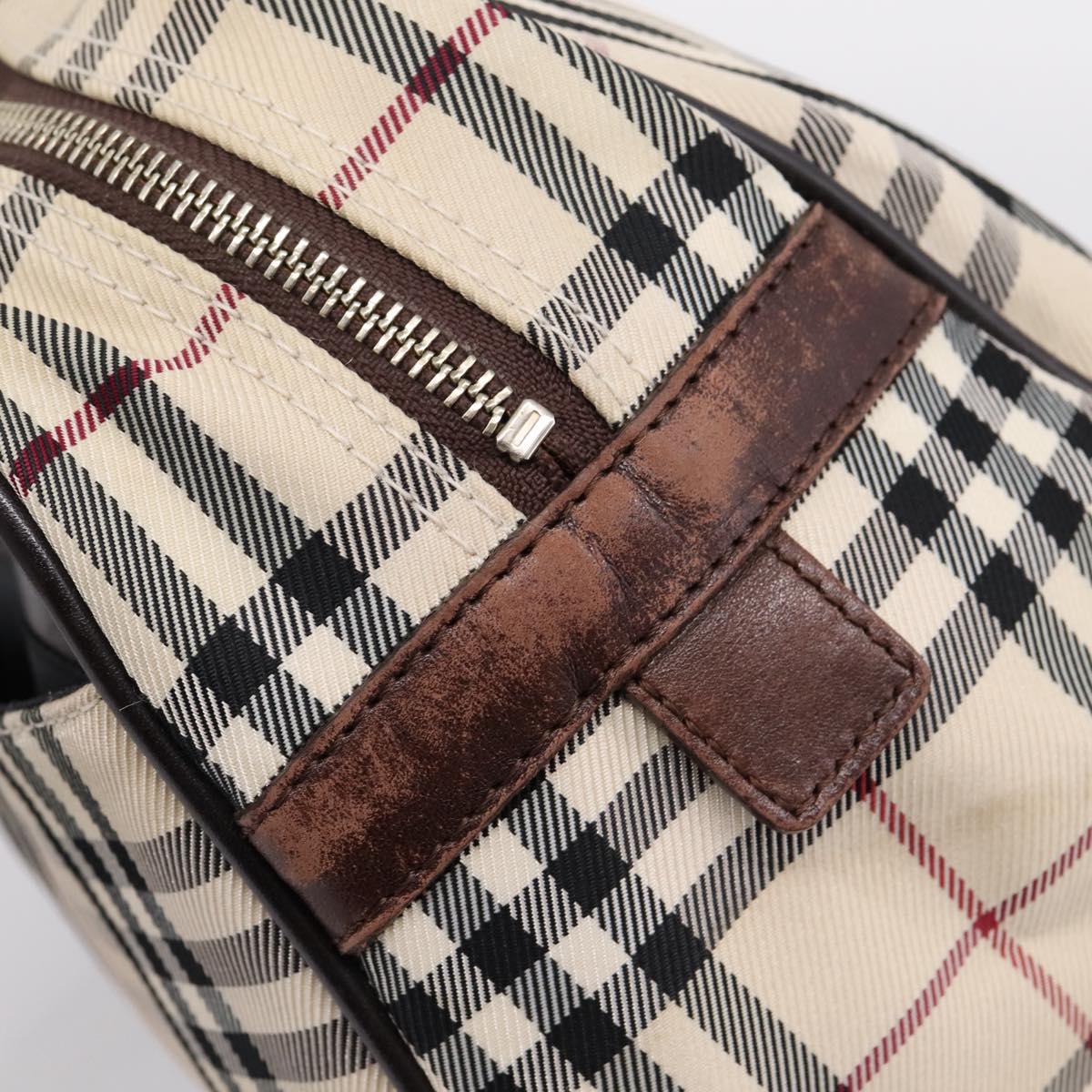 BURBERRY Nova Check Hand Bag Canvas Beige Silver Auth 205173