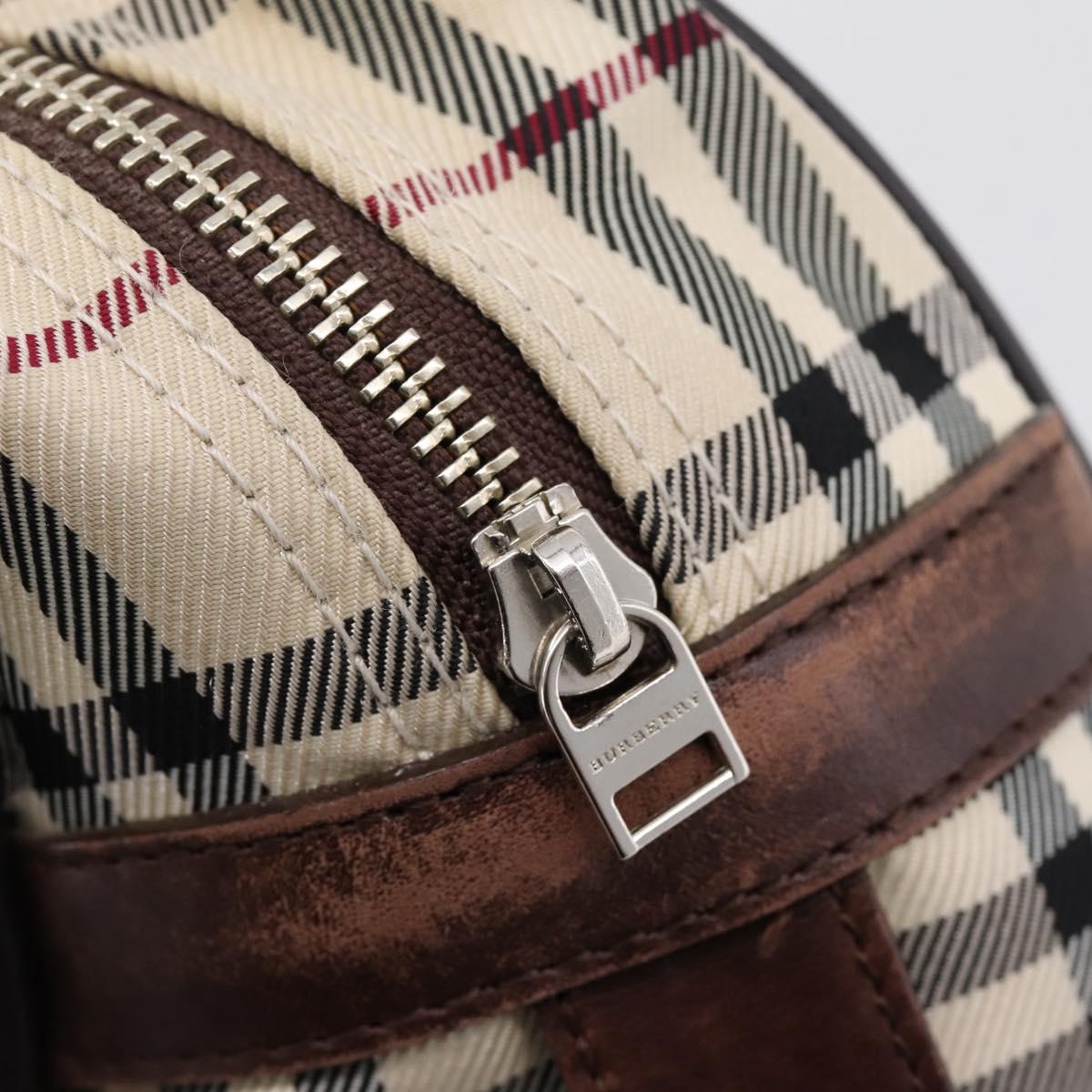 BURBERRY Nova Check Hand Bag Canvas Beige Silver Auth 205173