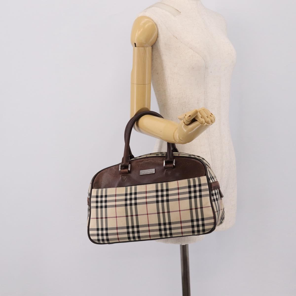 BURBERRY Nova Check Hand Bag Canvas Beige Silver Auth 205173
