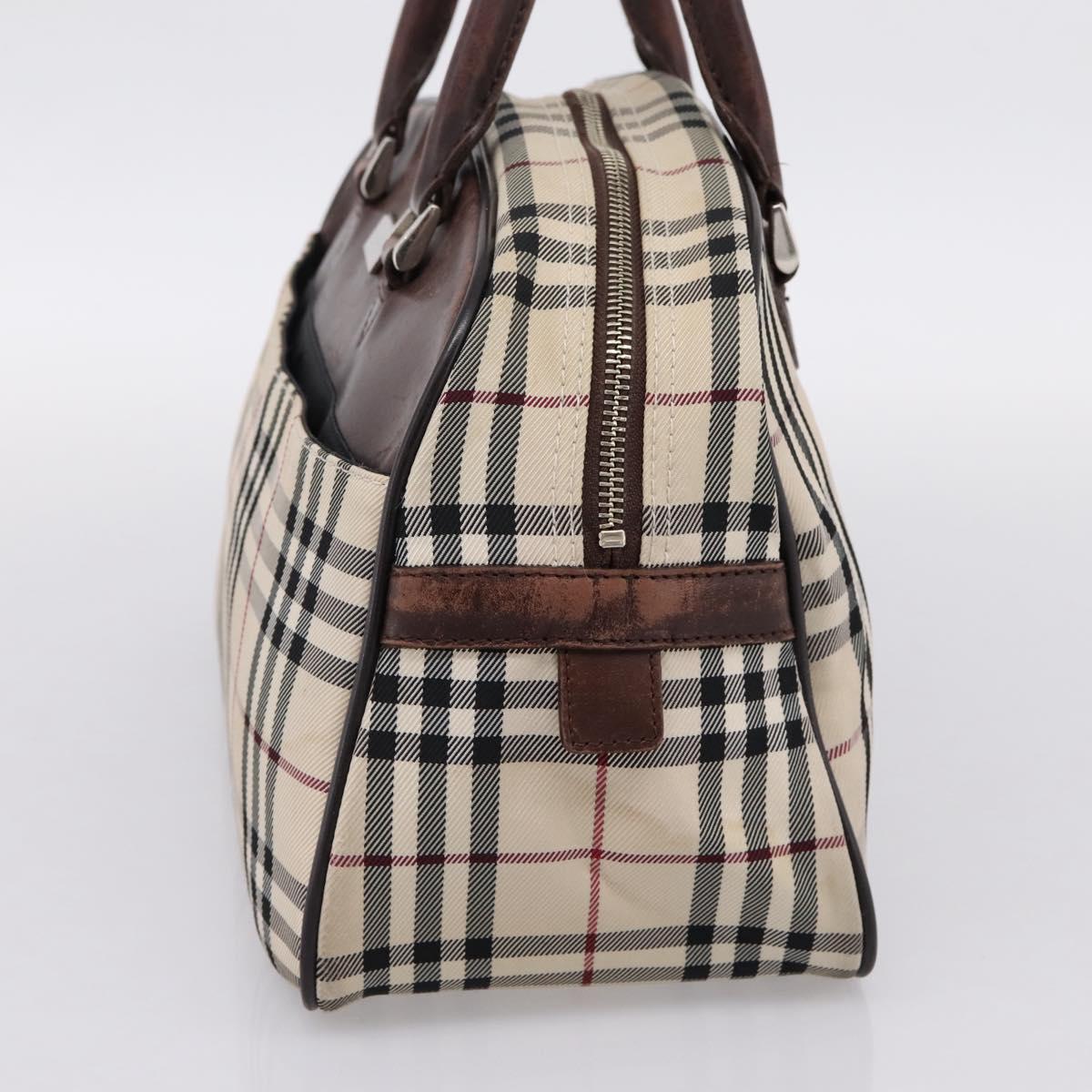 BURBERRY Nova Check Hand Bag Canvas Beige Silver Auth 205173
