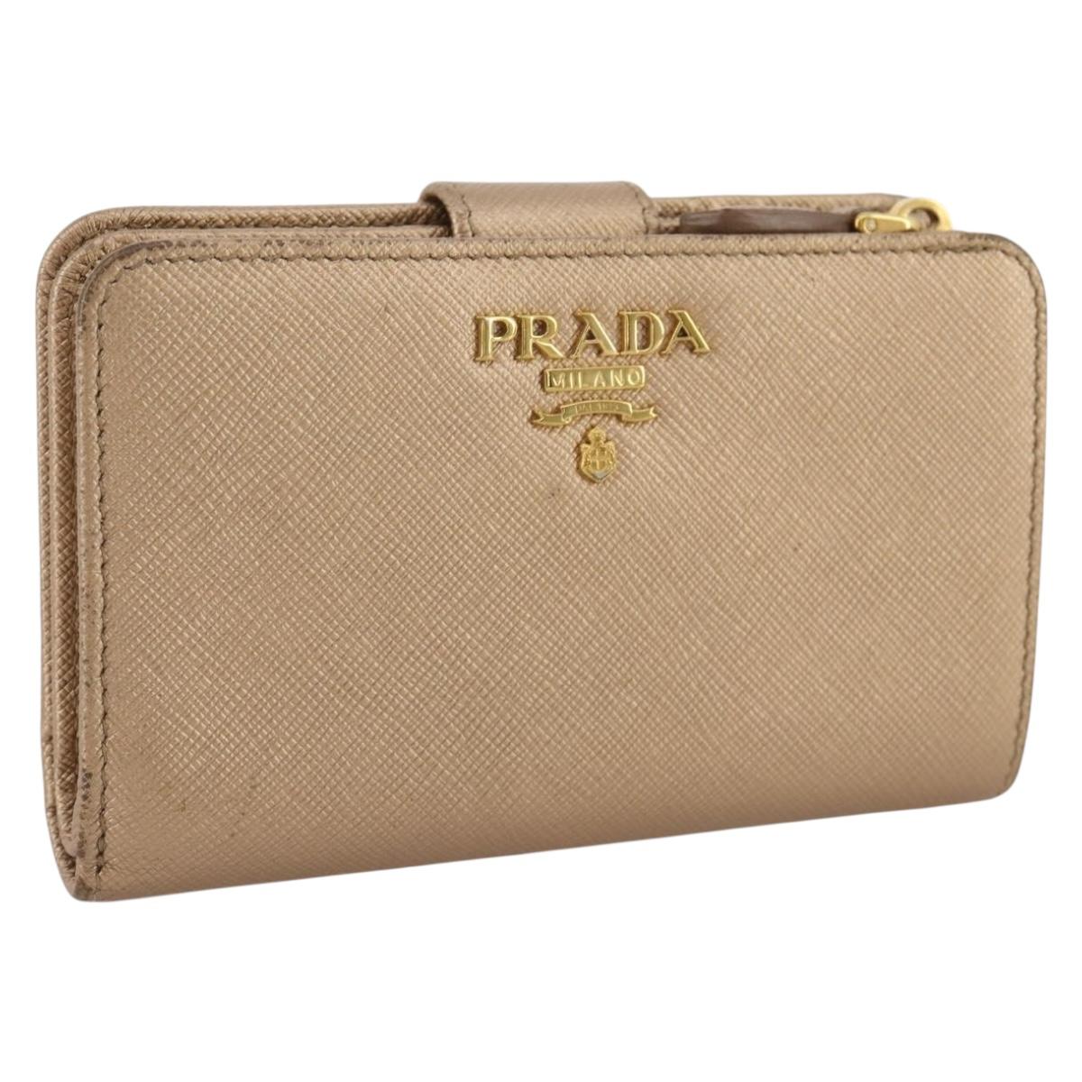 PRADA Bifold Wallet Safiano Leather Gold Auth 205174A
