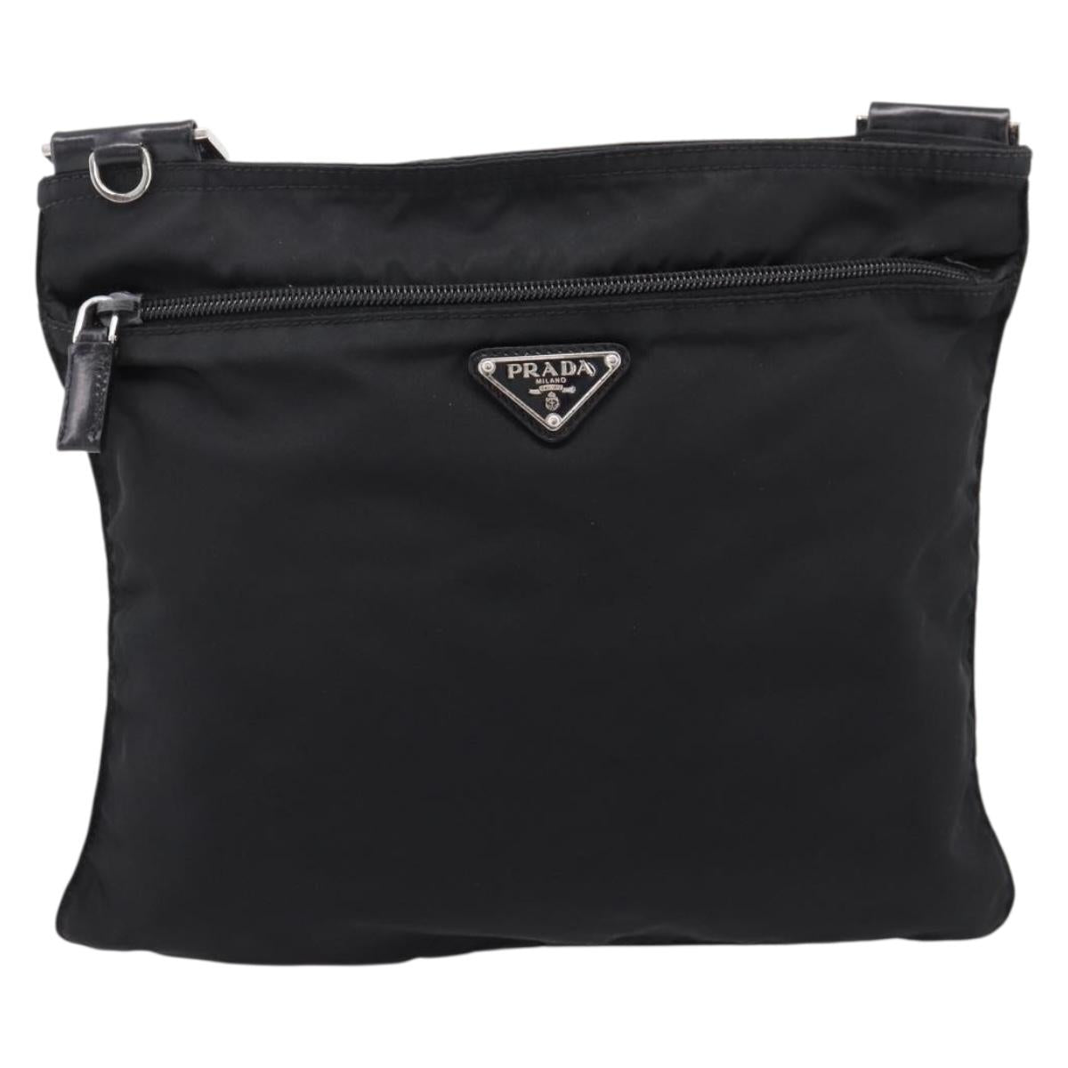 PRADA Shoulder Bag Nylon Black Silver Auth 205175A