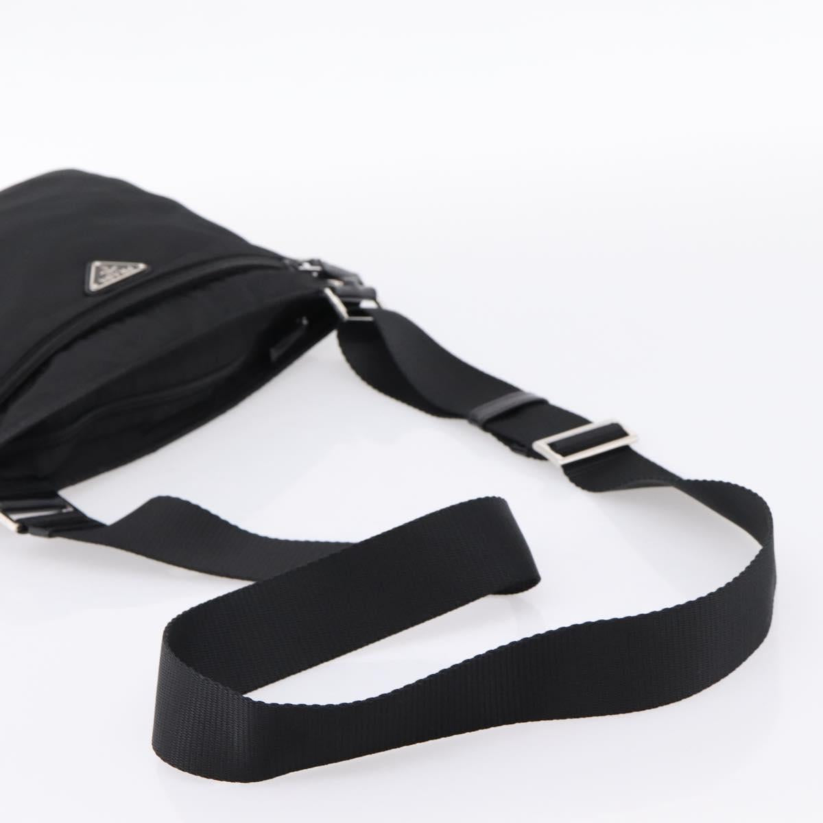 PRADA Shoulder Bag Nylon Black Silver Auth 205175A