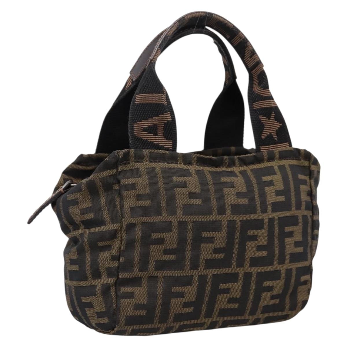 FENDI Zucca Canvas Hand Pouch Black Brown Auth 205177