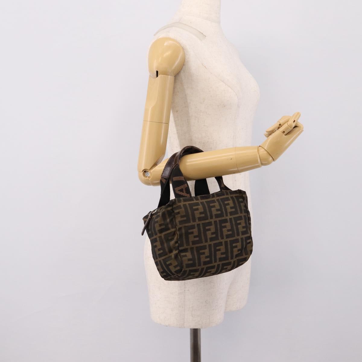 FENDI Zucca Canvas Hand Pouch Black Brown Auth 205177