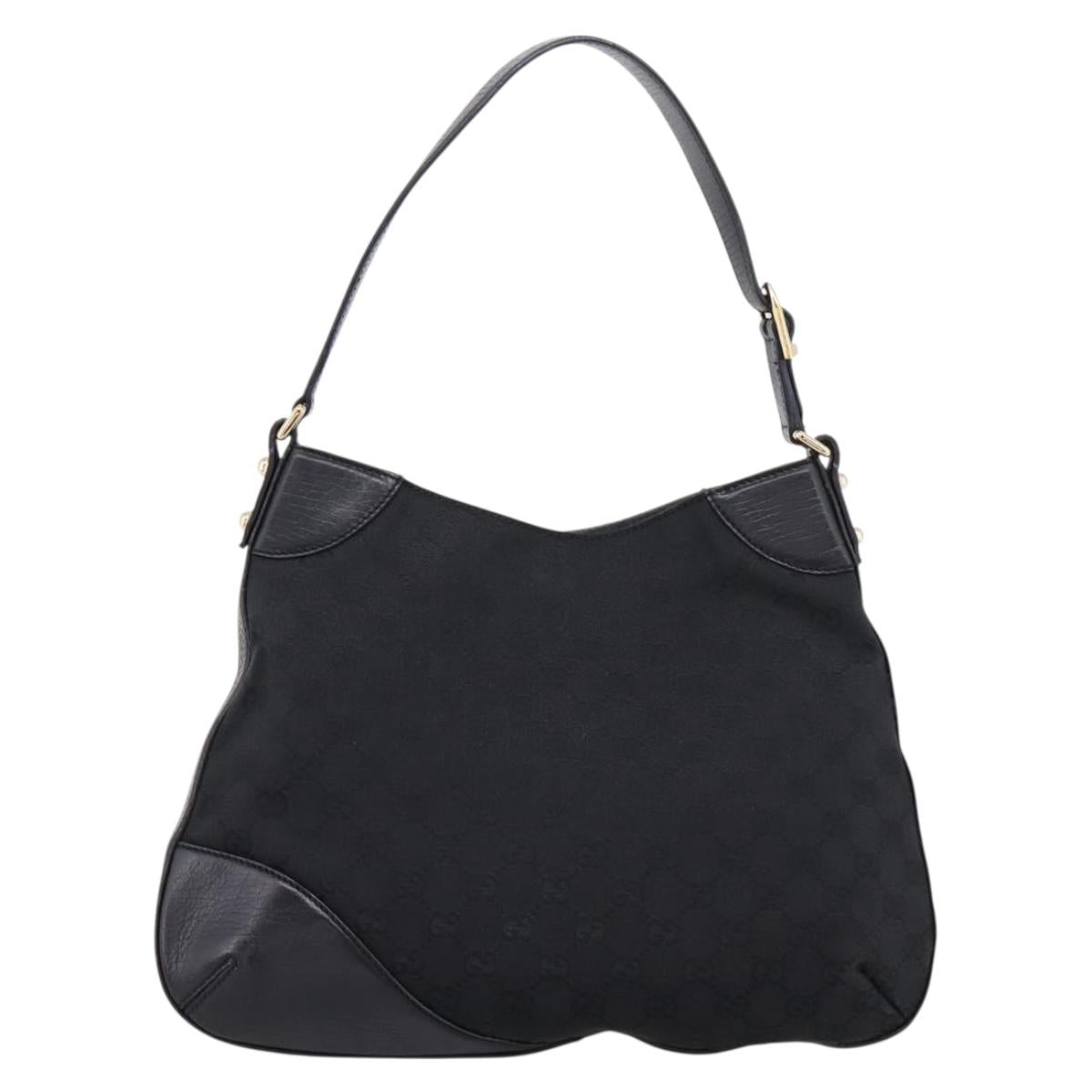 GUCCI Horsebit GG Canvas Shoulder Bag Black Gold 137388 Auth 205178V