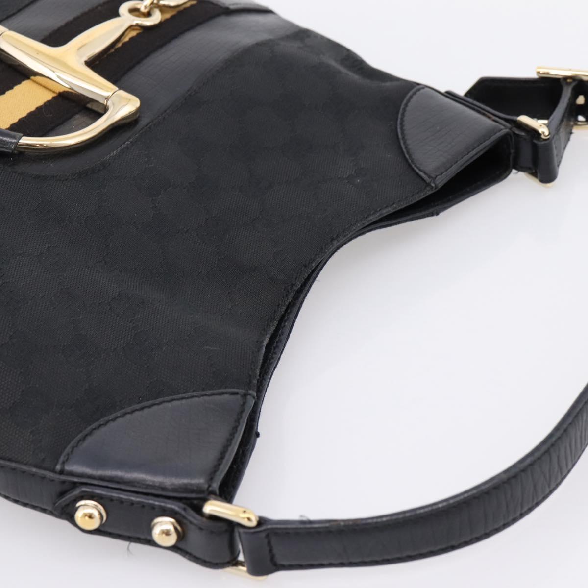 GUCCI Horsebit GG Canvas Shoulder Bag Black Gold 137388 Auth 205178V