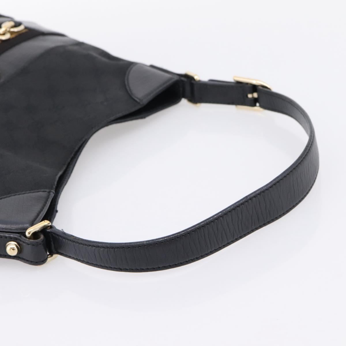 GUCCI Horsebit GG Canvas Shoulder Bag Black Gold 137388 Auth 205178V