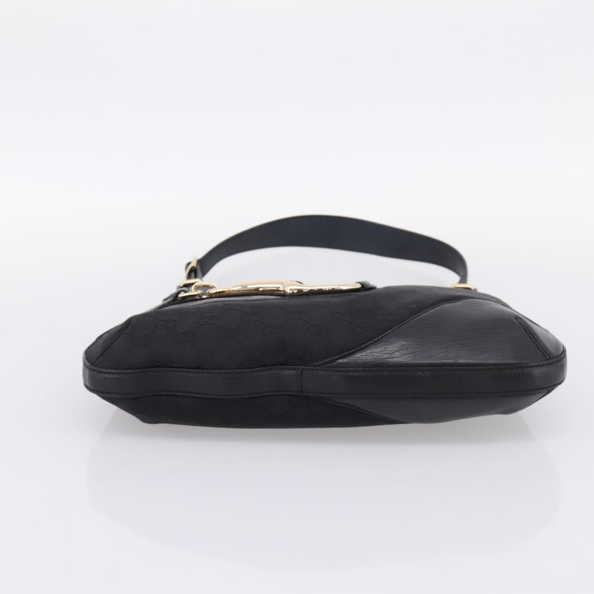 GUCCI Horsebit GG Canvas Shoulder Bag Black Gold 137388 Auth 205178V