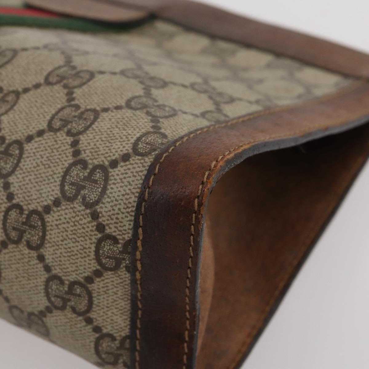 GUCCI GG Supreme Web Sherry Line Clutch Bag PVC Beige Auth 205187
