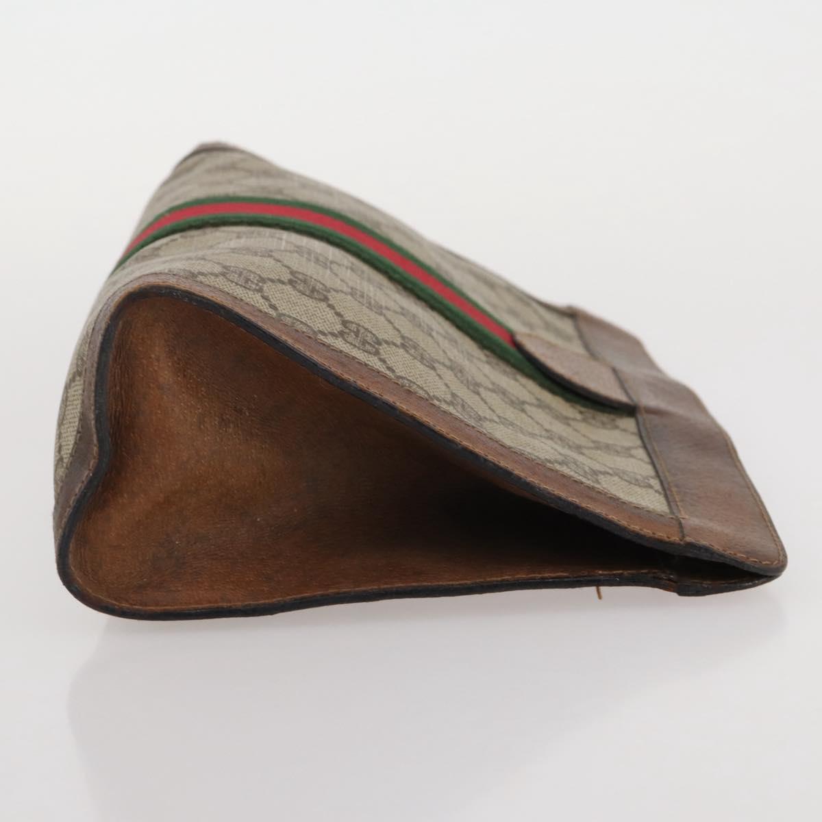 GUCCI GG Supreme Web Sherry Line Clutch Bag PVC Beige Auth 205187