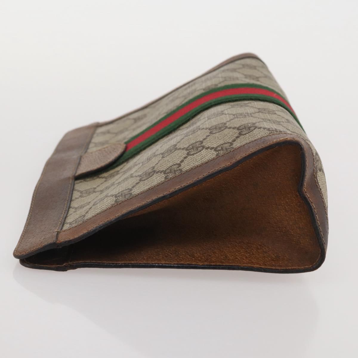 GUCCI GG Supreme Web Sherry Line Clutch Bag PVC Beige Auth 205187