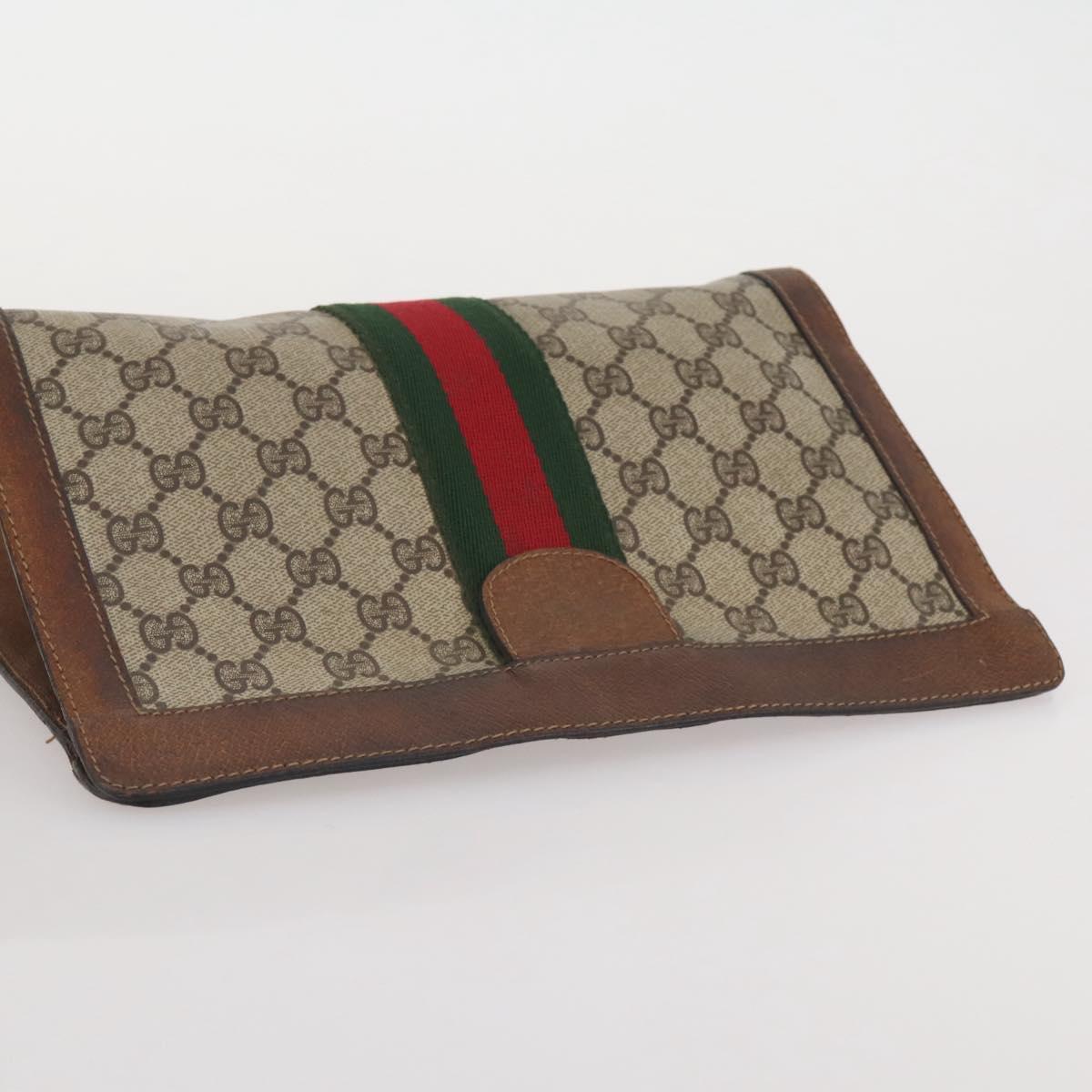 GUCCI GG Supreme Web Sherry Line Clutch Bag PVC Beige Auth 205187