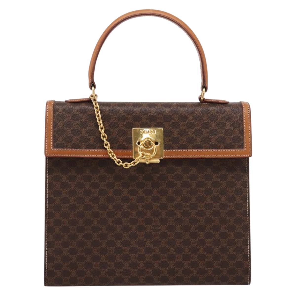 CELINE Macadam Canvas Hand Bag PVC Leather Brown Gold Auth 205190V